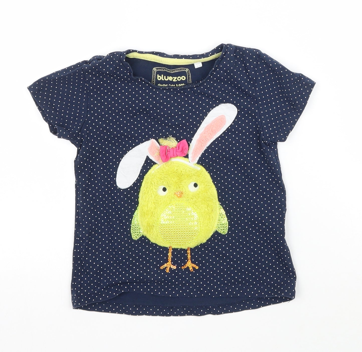 Blue Zoo Girls Blue Polka Dot  Basic T-Shirt Size 2-3 Years  - Easter chick