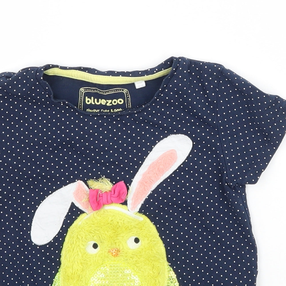 Blue Zoo Girls Blue Polka Dot  Basic T-Shirt Size 2-3 Years  - Easter chick