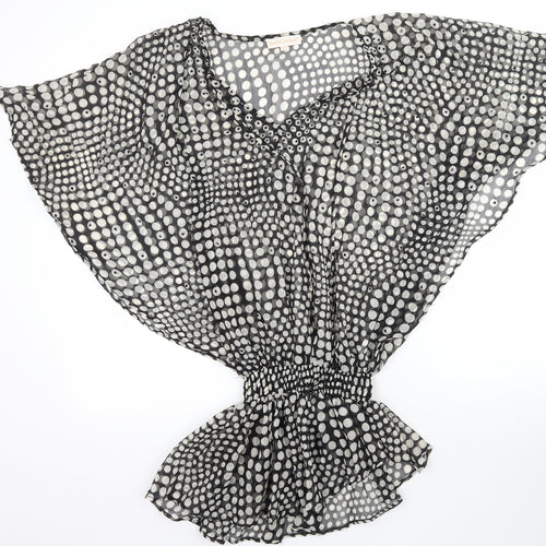 Bandana Womens Black Polka Dot Mesh Basic Blouse Size L