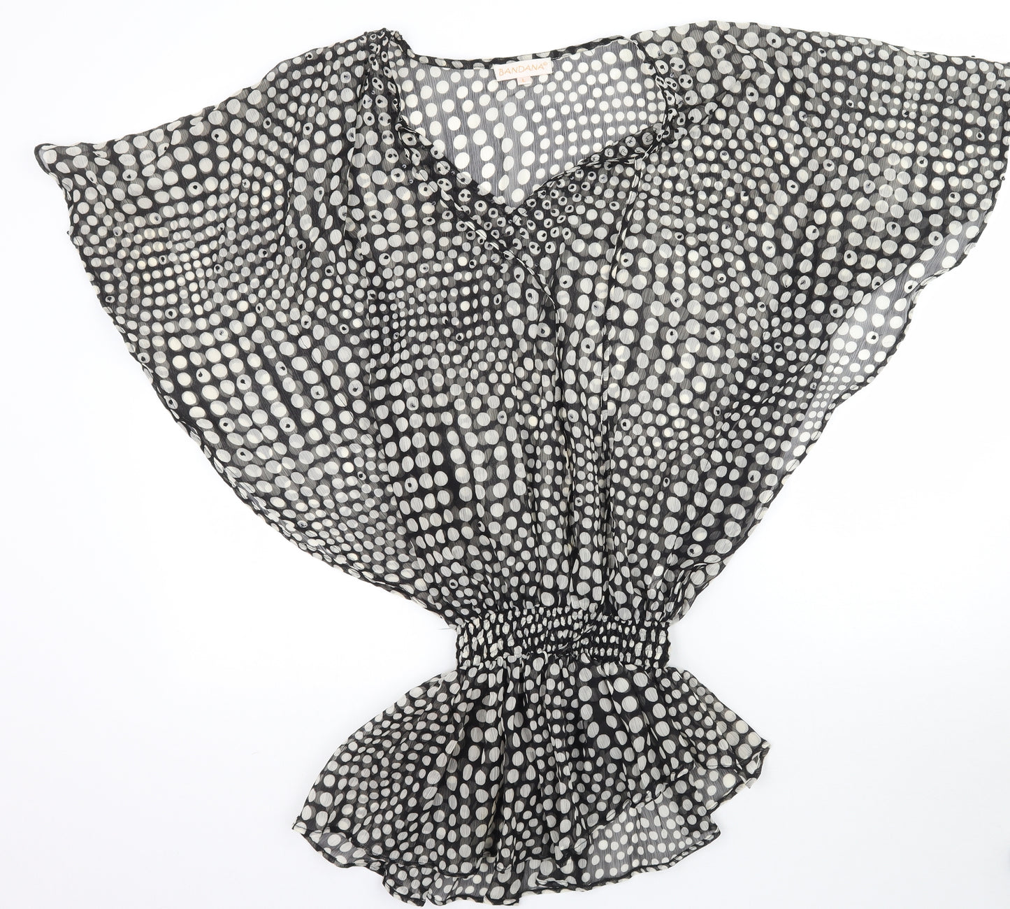 Bandana Womens Black Polka Dot Mesh Basic Blouse Size L