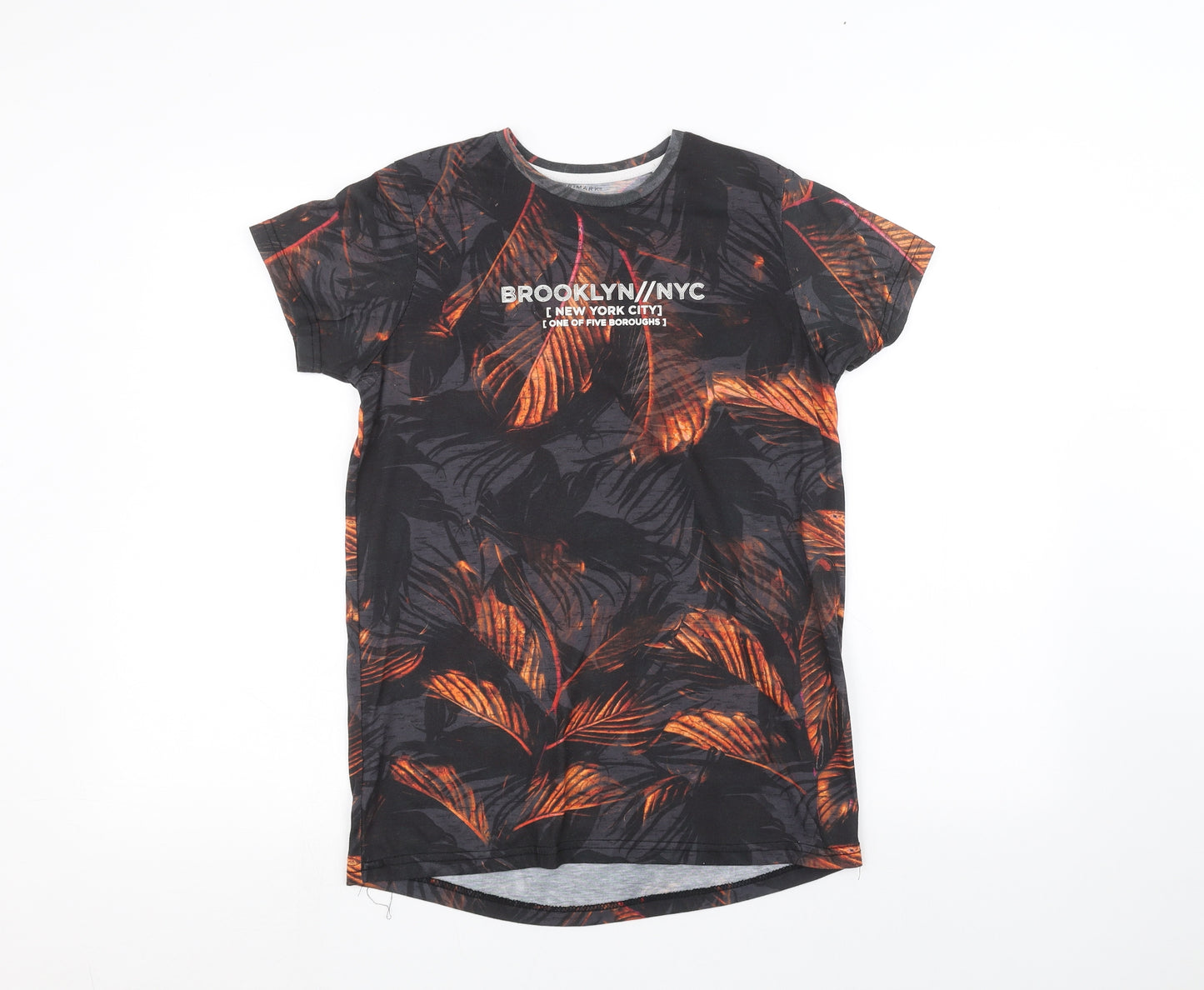 Primark Boys Black Floral  Basic T-Shirt Size 12-13 Years