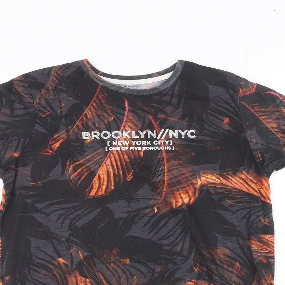 Primark Boys Black Floral  Basic T-Shirt Size 12-13 Years