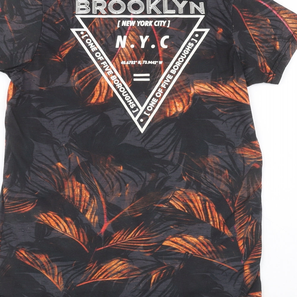Primark Boys Black Floral  Basic T-Shirt Size 12-13 Years