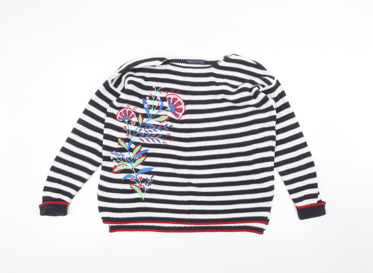 Marks and Spencer Womens White Striped  Pullover Jumper Size L