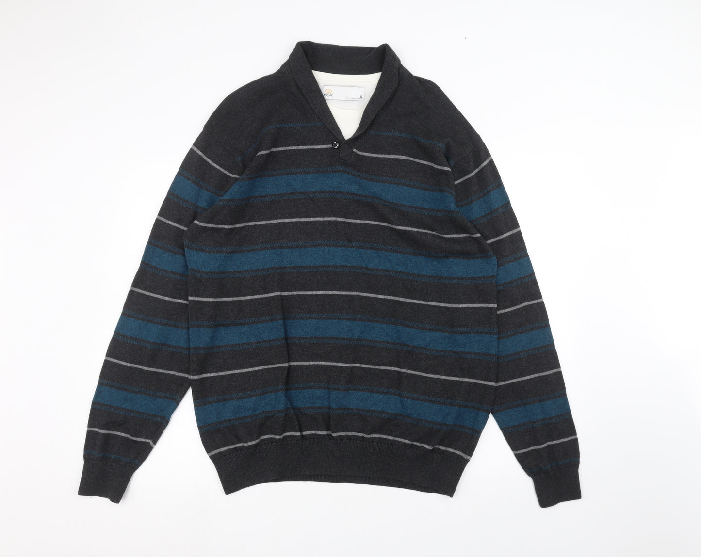 NEXT Mens Black Striped  Pullover Jumper Size XL