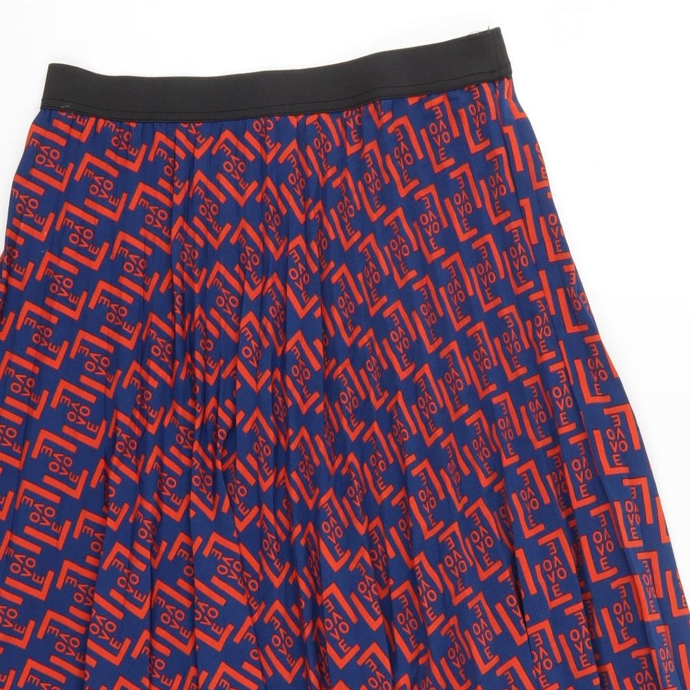 Primark Womens Red Geometric  Pleated Skirt Size 10  - Love