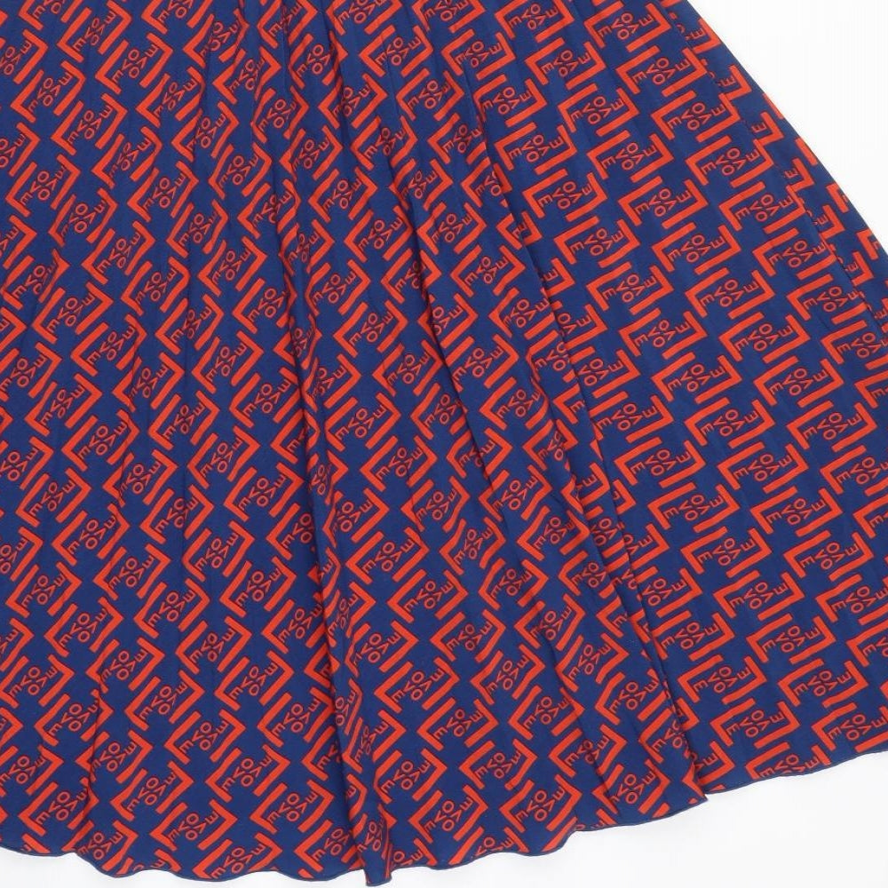 Primark Womens Red Geometric  Pleated Skirt Size 10  - Love