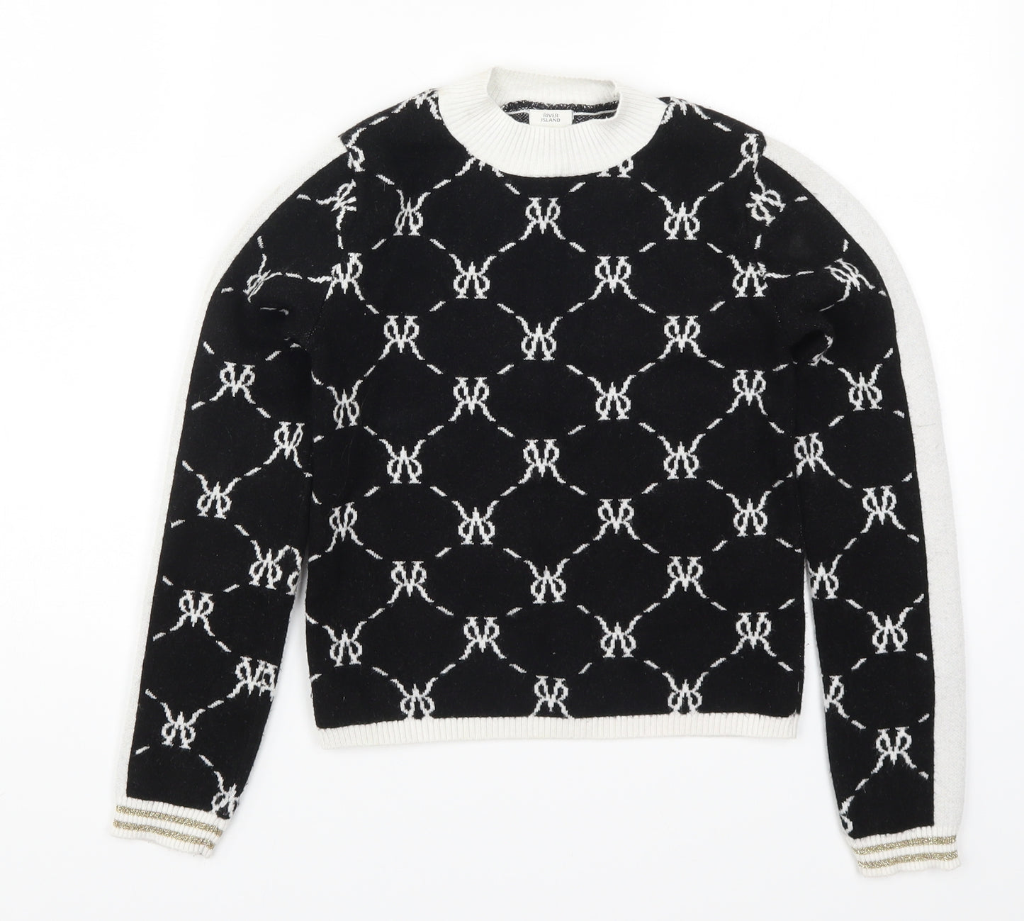 River Island Girls Black Argyle/Diamond Knit Pullover Jumper Size 9-10 Years