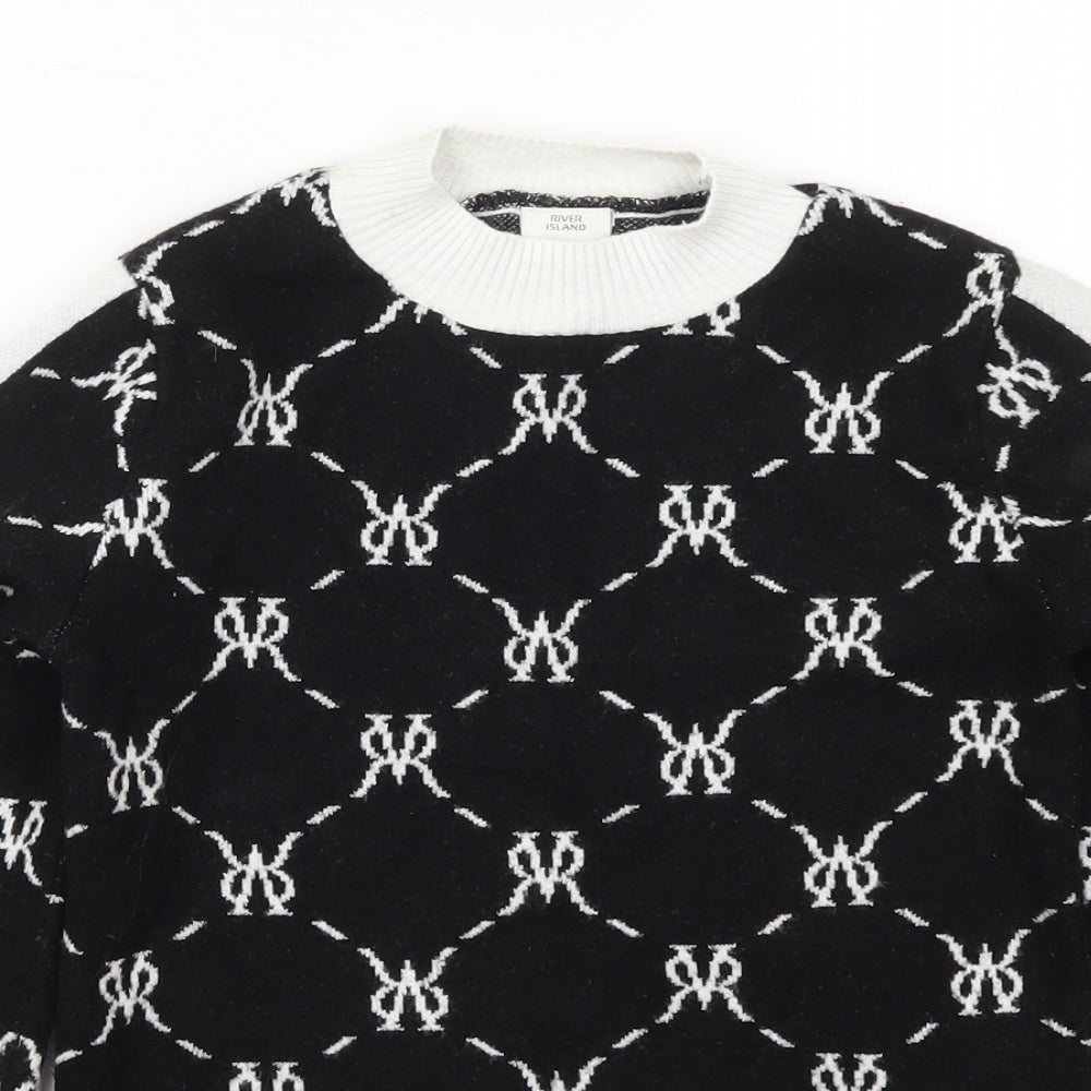 River Island Girls Black Argyle/Diamond Knit Pullover Jumper Size 9-10 Years