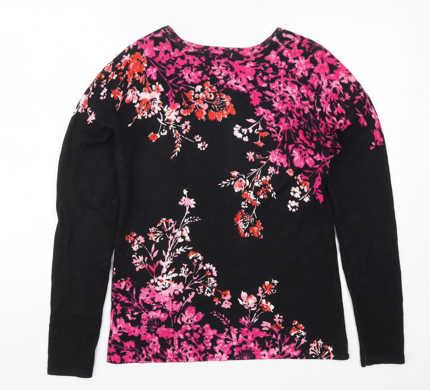 Mudflower Womens Black Floral Knit Pullover Jumper Size S  - Pink Flowers