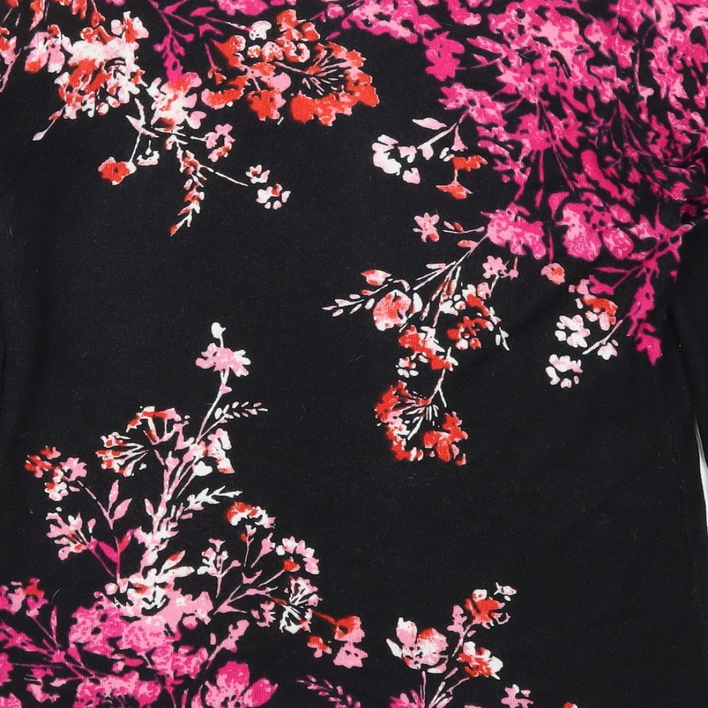 Mudflower Womens Black Floral Knit Pullover Jumper Size S  - Pink Flowers