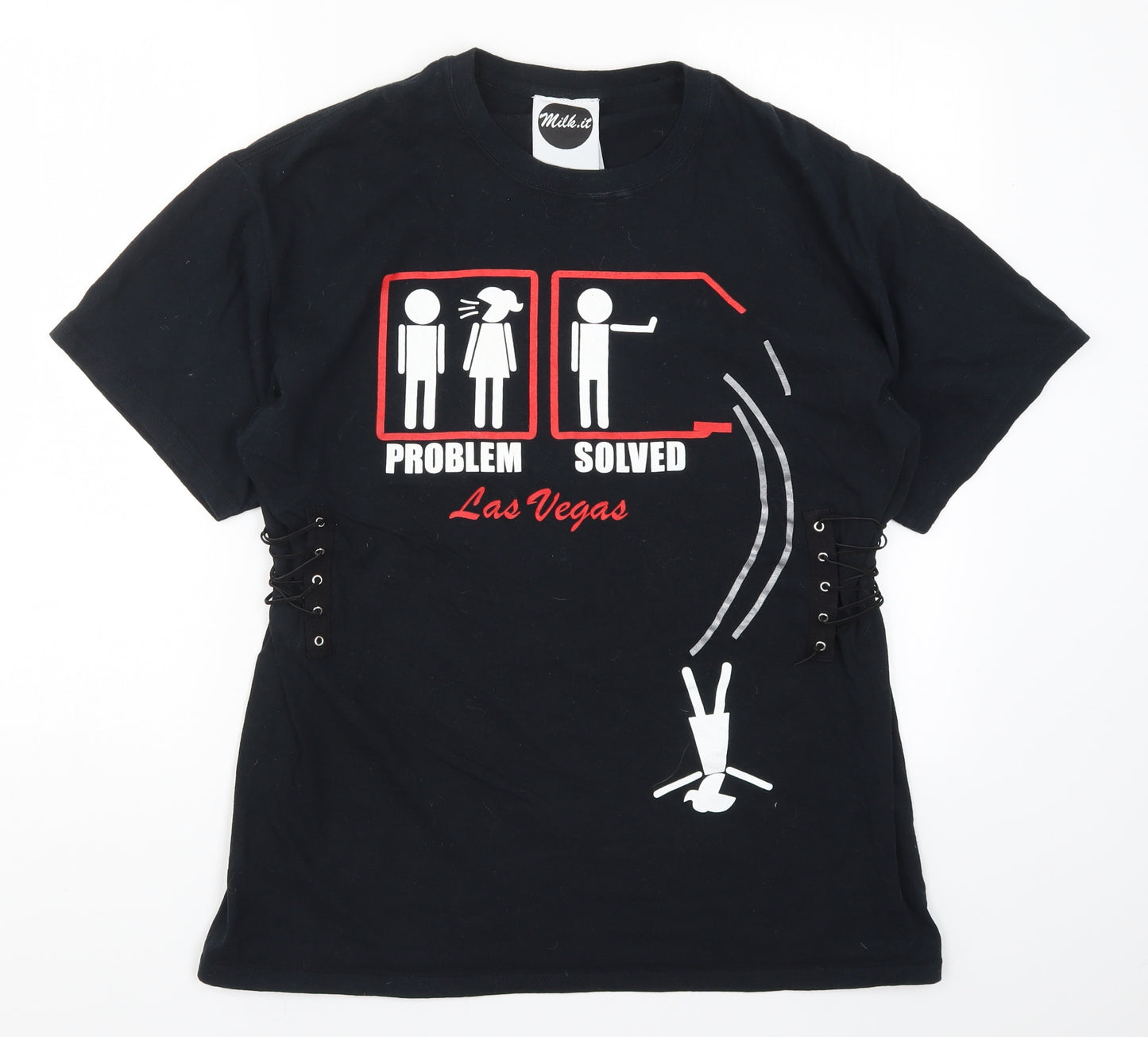 Milk It Womens Black   Basic T-Shirt Size S  - Problem Solved