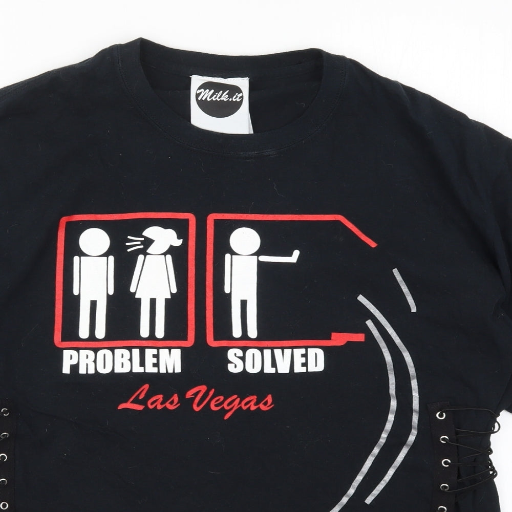Milk It Womens Black   Basic T-Shirt Size S  - Problem Solved