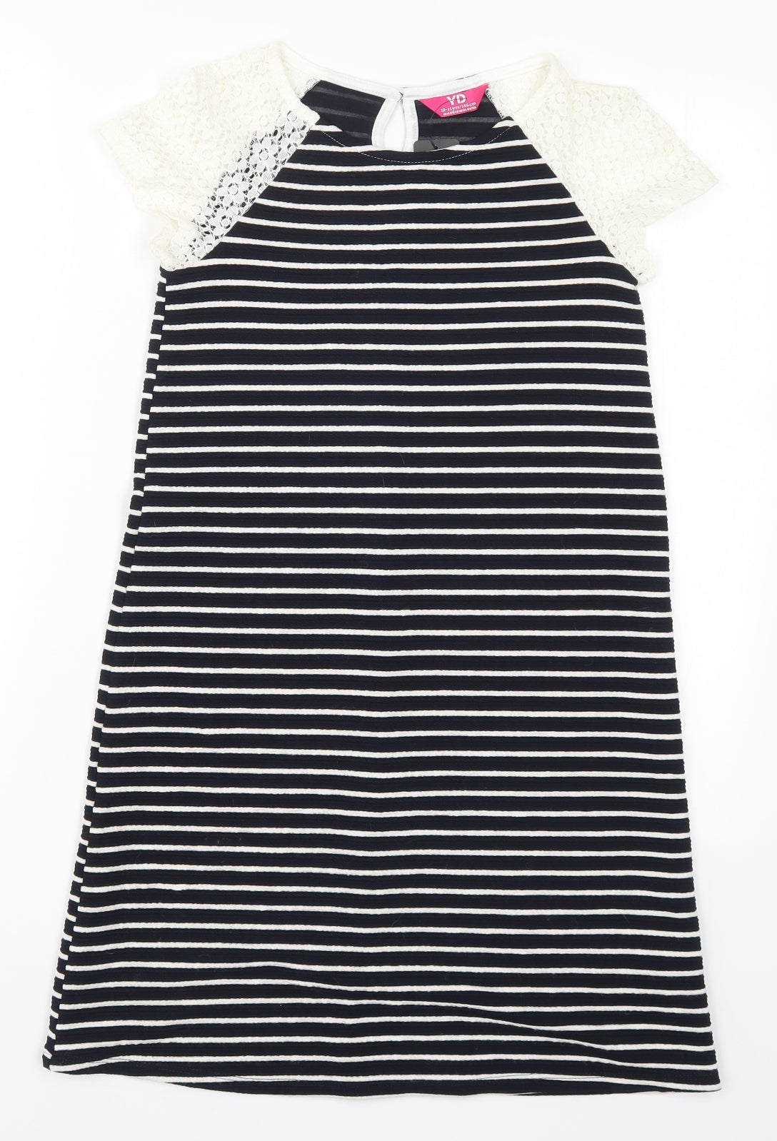 Young Dimension Girls Black Striped Lace A-Line  Size 10-11 Years