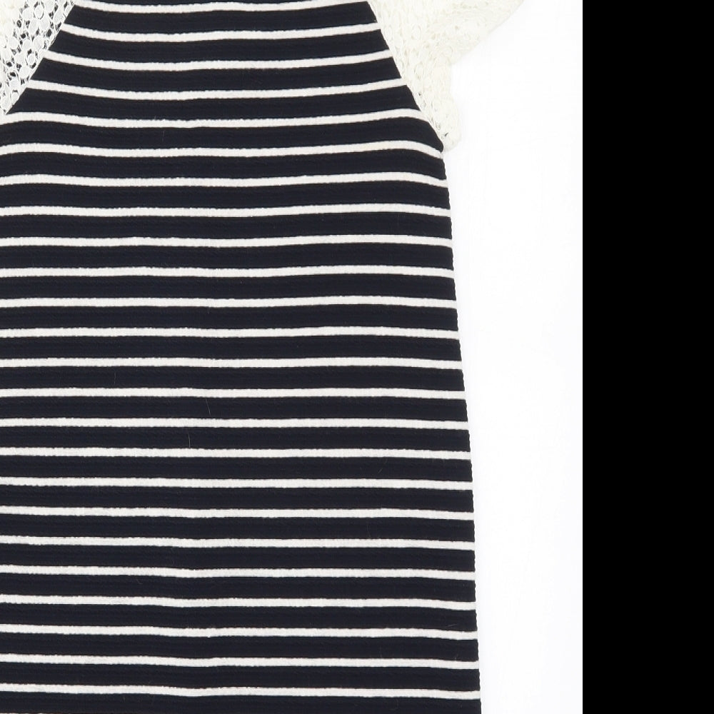 Young Dimension Girls Black Striped Lace A-Line  Size 10-11 Years