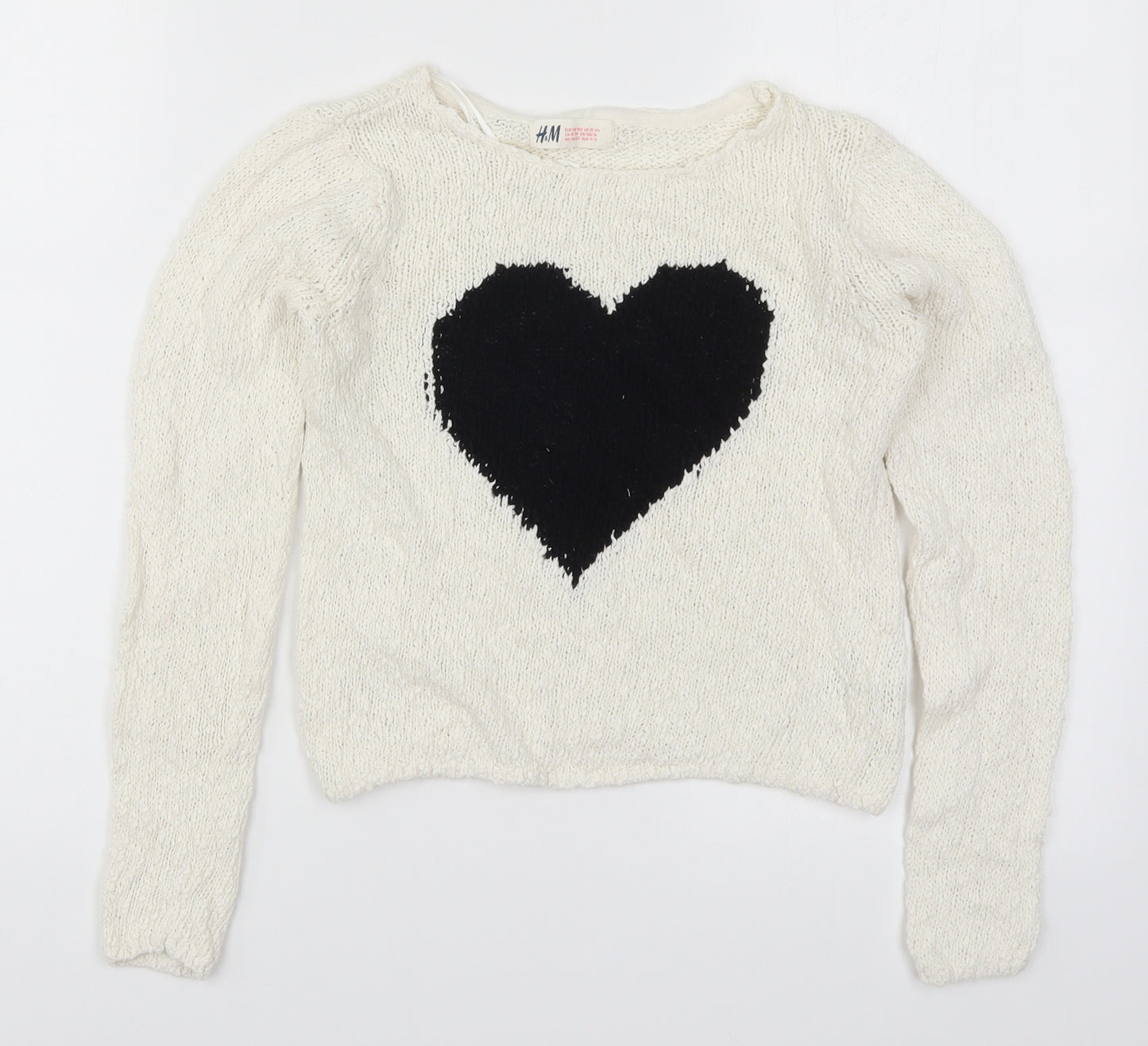 H&M Girls White   Pullover Jumper Size 11-12 Years  - Love Heart