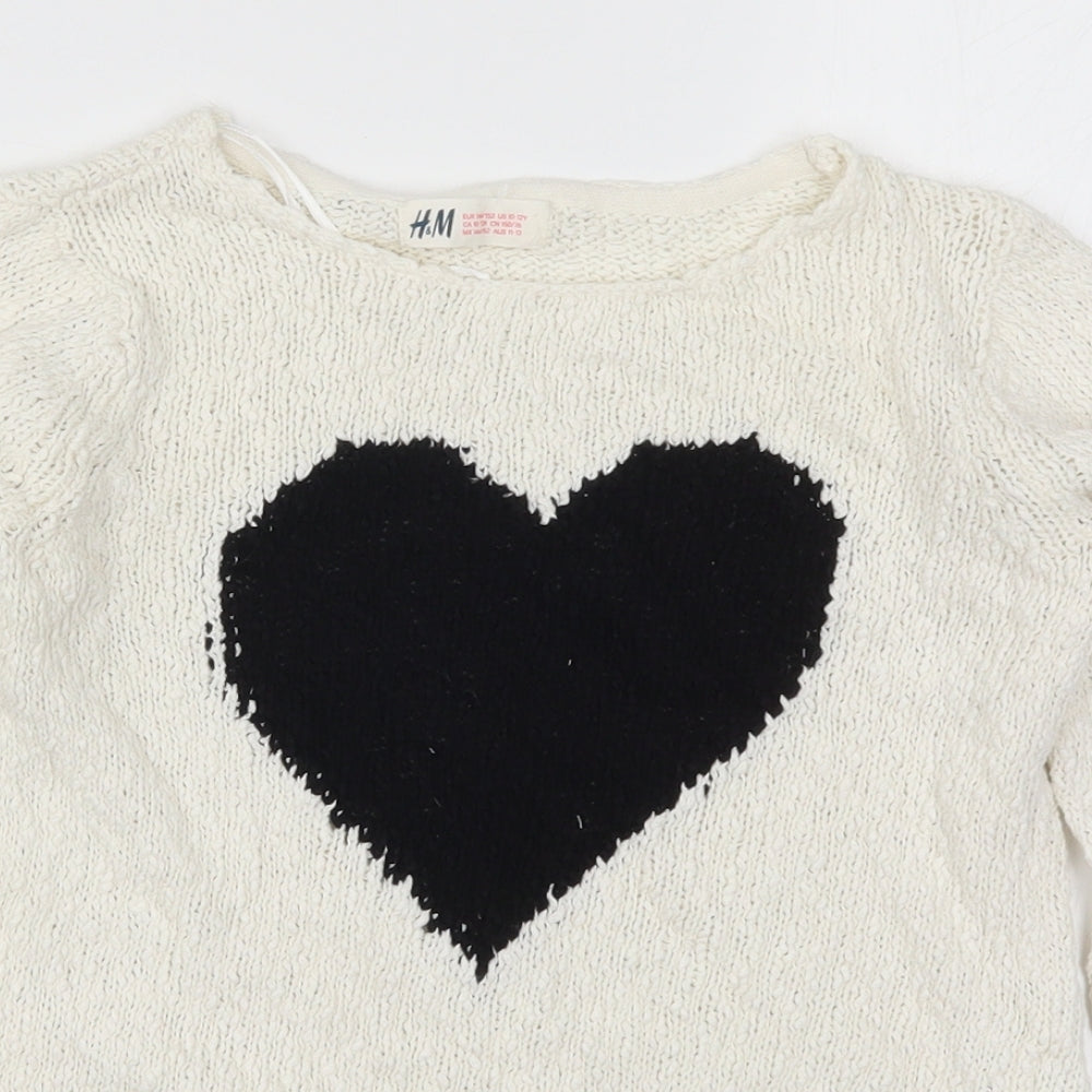 H&M Girls White   Pullover Jumper Size 11-12 Years  - Love Heart