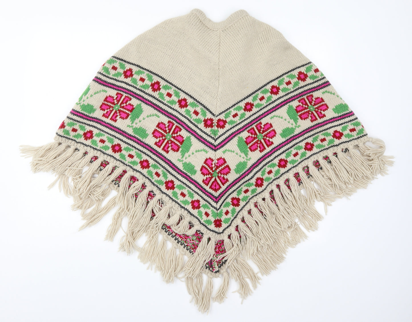 Accessorize Womens Beige Geometric Knit Jacket Poncho Size S