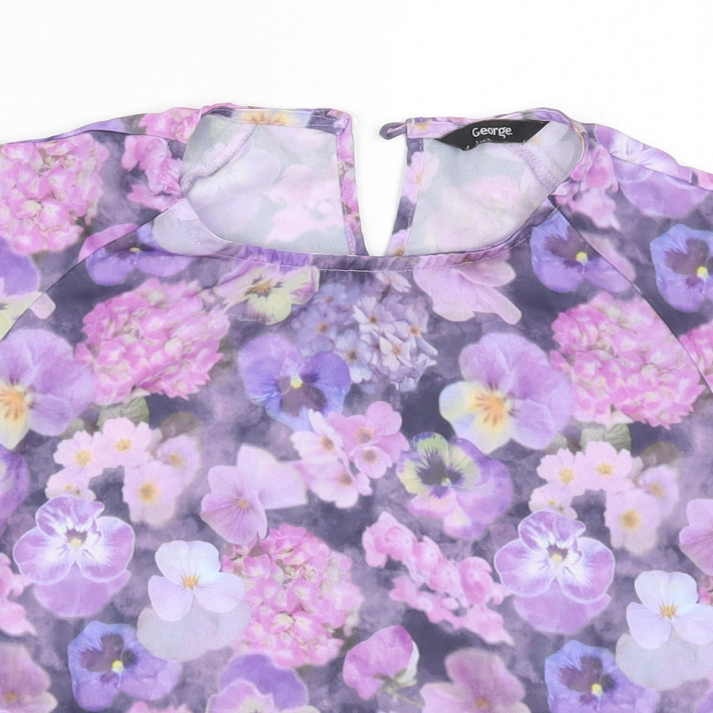 George Girls Purple Floral  Basic Blouse Size 11-12 Years