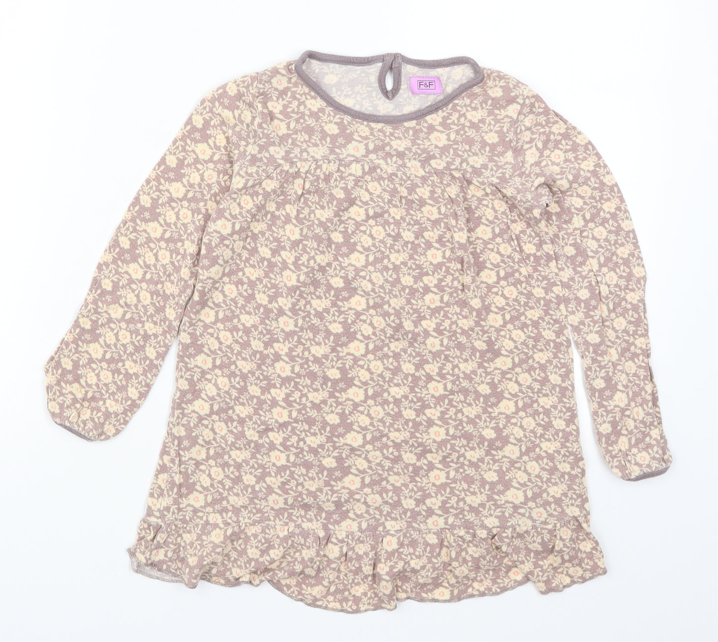 F&F Girls Beige Floral  Basic T-Shirt Size 5-6 Years