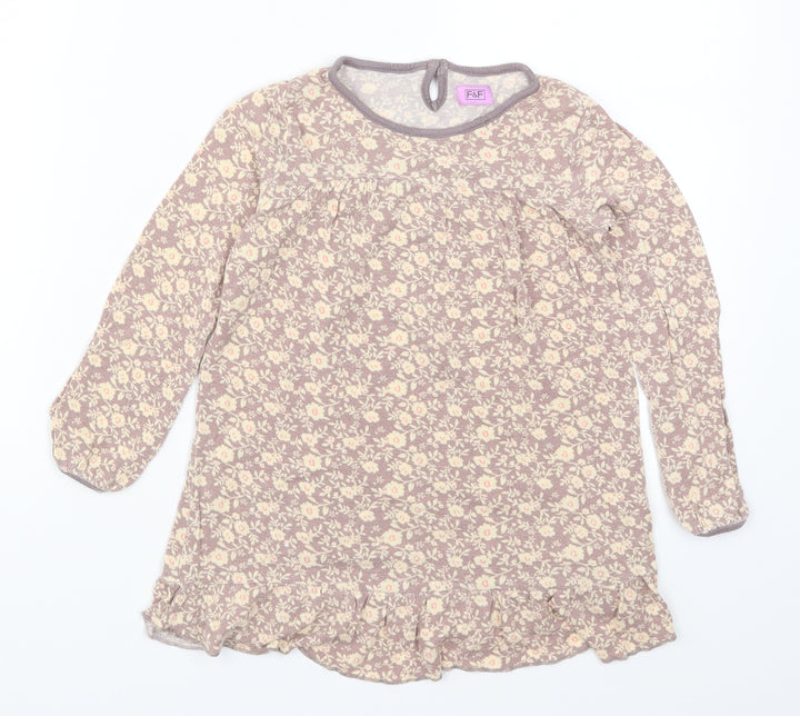 F&F Girls Beige Floral  Basic T-Shirt Size 5-6 Years