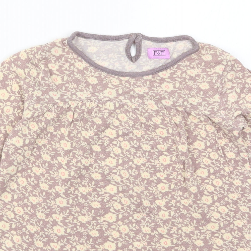 F&F Girls Beige Floral  Basic T-Shirt Size 5-6 Years