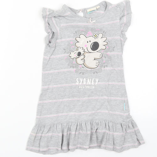 Earth Nymph Girls Grey Striped  T-Shirt Dress  Size 4 Years  - Koala Sydney Australia