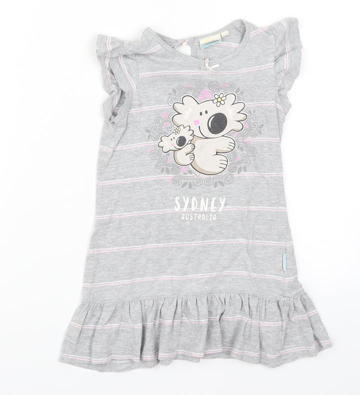 Earth Nymph Girls Grey Striped T-Shirt Dress Size 4 Years - Koala Sydney Australia