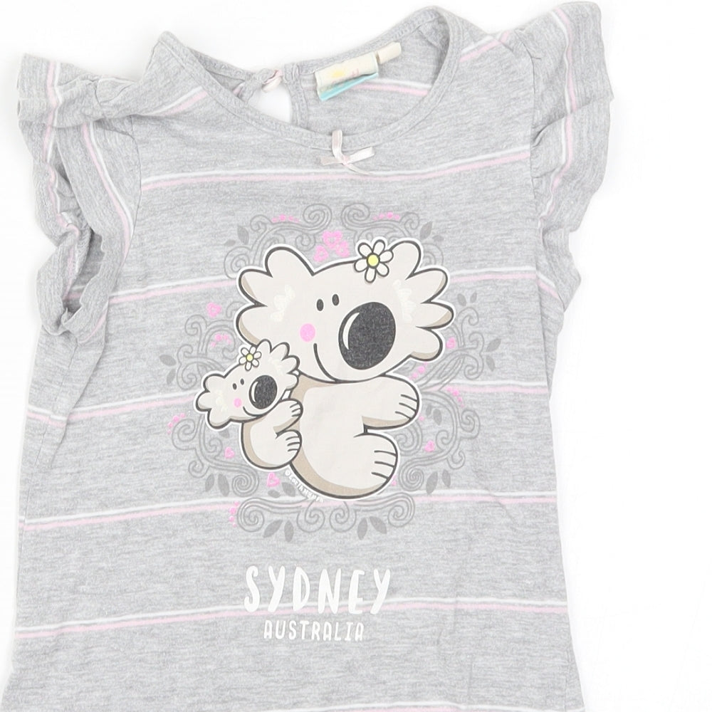 Earth Nymph Girls Grey Striped  T-Shirt Dress  Size 4 Years  - Koala Sydney Australia