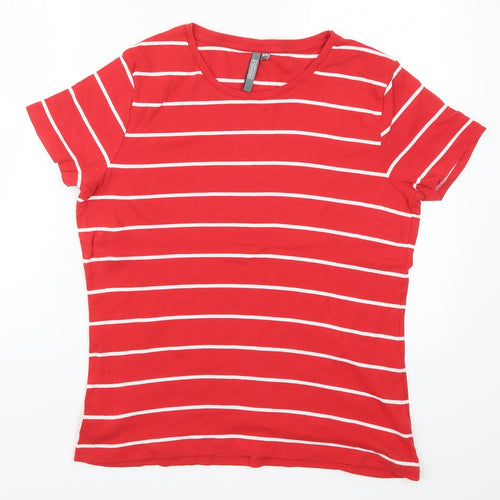 Wardrobe Essentials Womens Red Striped  Basic T-Shirt Size 18