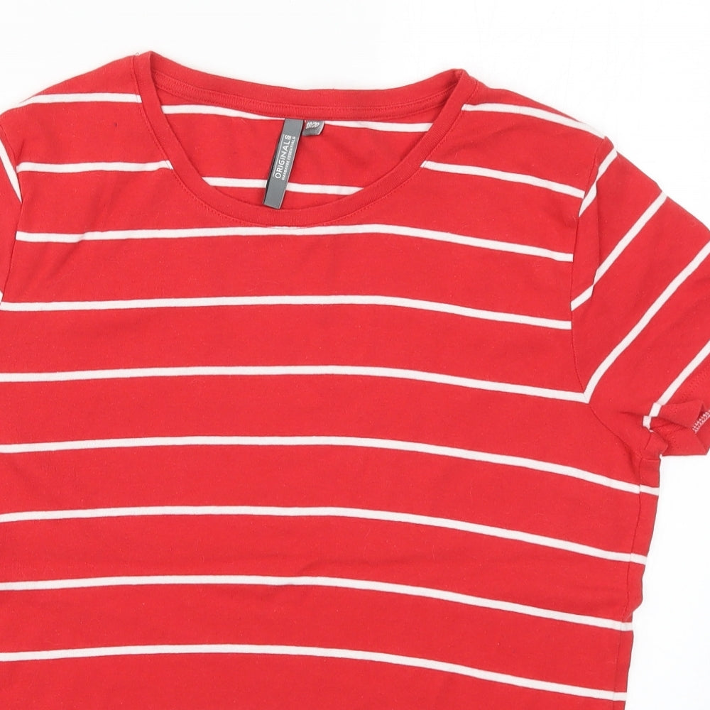 Wardrobe Essentials Womens Red Striped  Basic T-Shirt Size 18