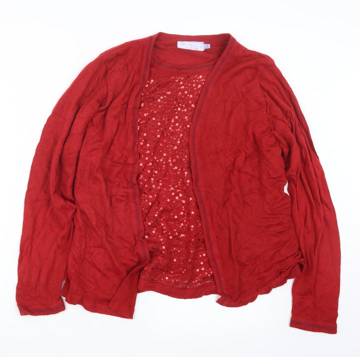 EWM Womens Red Knit Cardigan Jumper Size 14