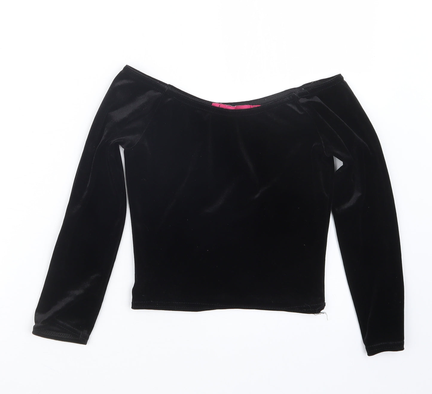 Boohoo Womens Black  Velvet Cropped T-Shirt Size 8