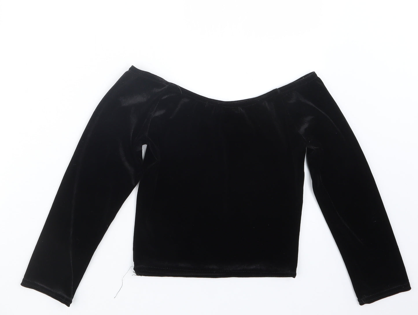 Boohoo Womens Black  Velvet Cropped T-Shirt Size 8