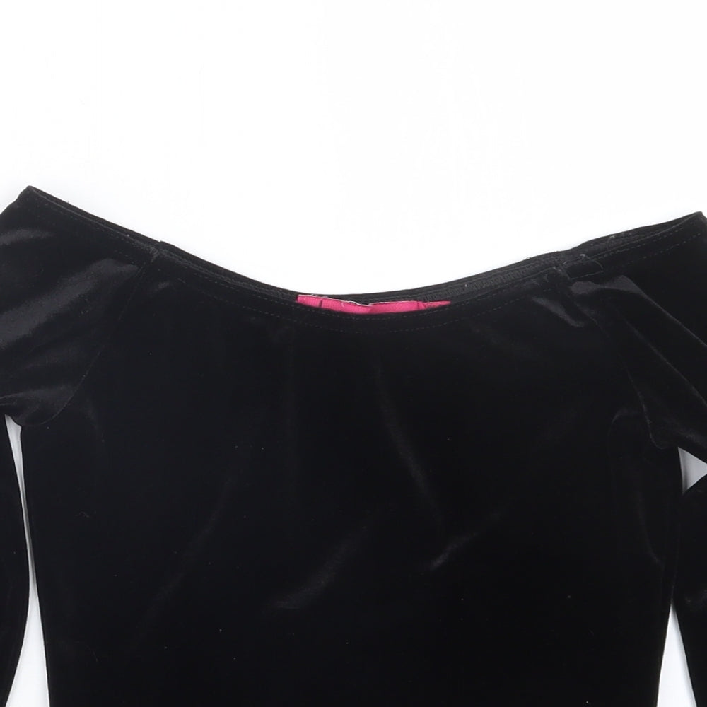 Boohoo Womens Black  Velvet Cropped T-Shirt Size 8
