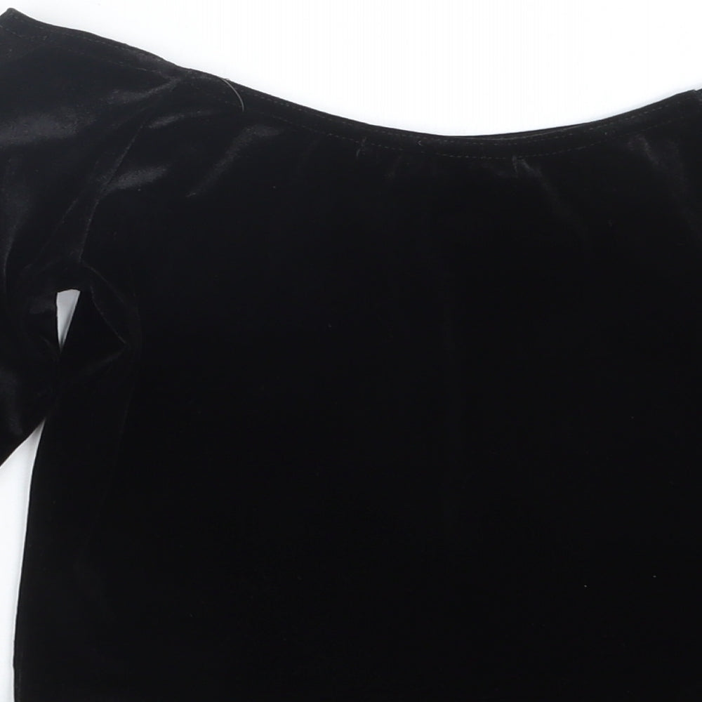Boohoo Womens Black  Velvet Cropped T-Shirt Size 8