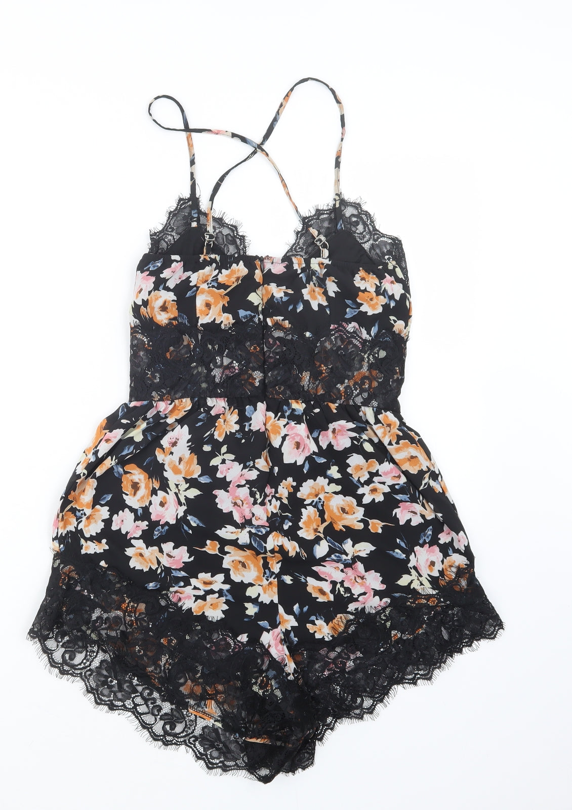 Missguided Womens Black Floral  Playsuit One-Piece Size 8