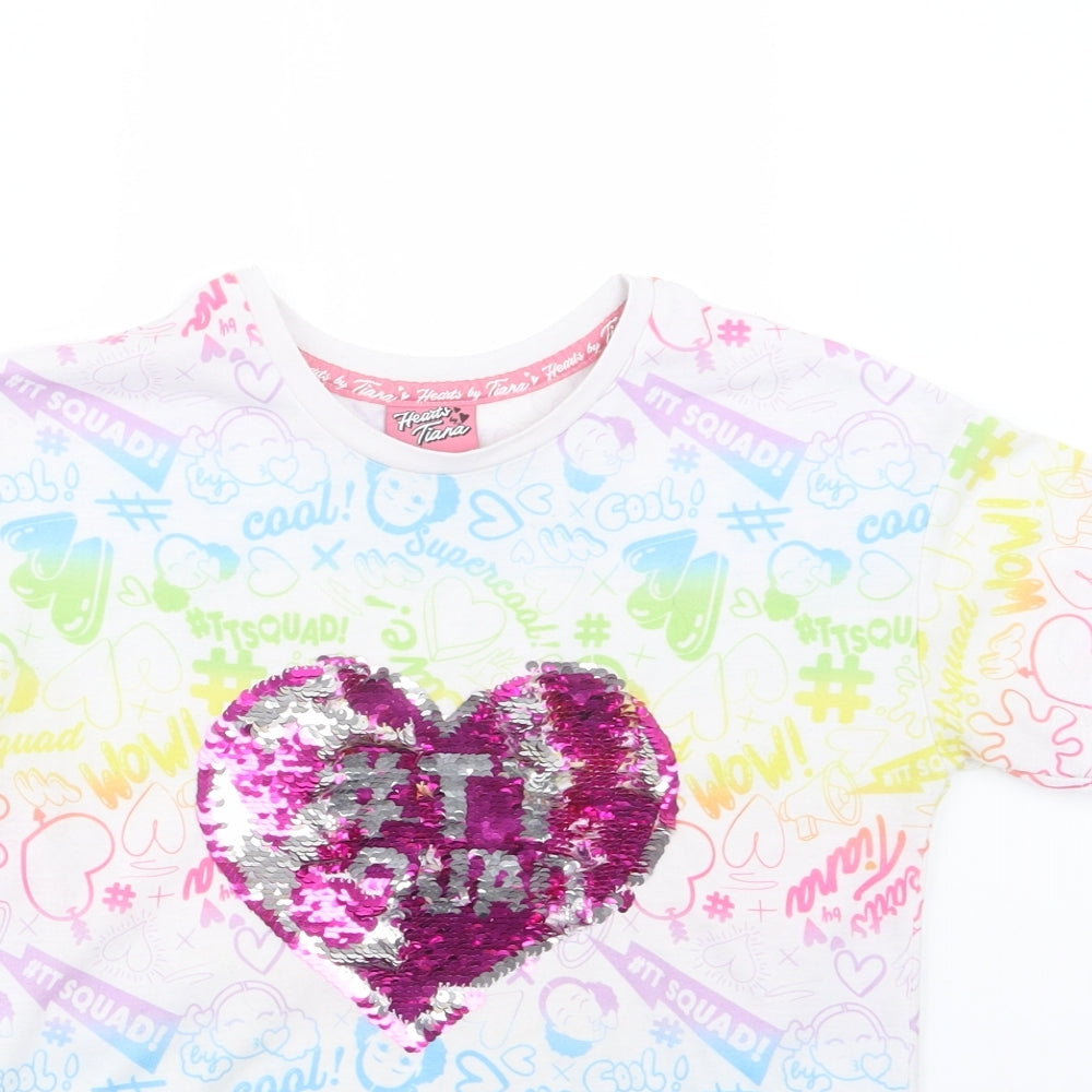 George Girls White Geometric  Basic T-Shirt Size 9-10 Years