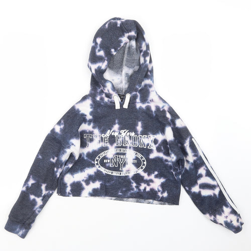New Look Girls Blue Geometric  Pullover Hoodie Size 9 Years