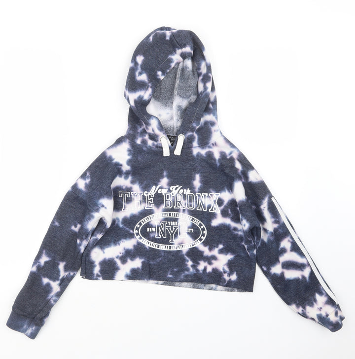 New Look Girls Blue Geometric  Pullover Hoodie Size 9 Years