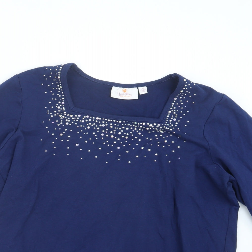 Quacker Factory Womens Blue   Basic T-Shirt Size M