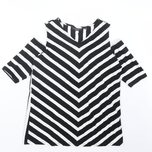 Susan Graver Womens Black Striped  Basic T-Shirt Size M