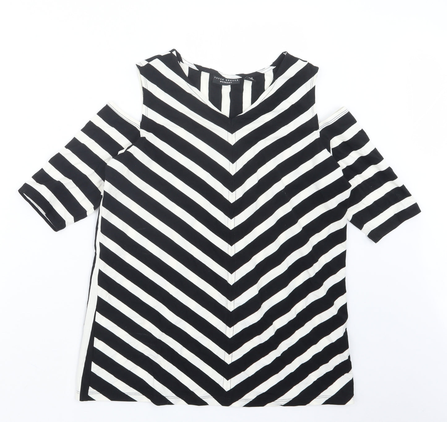 Susan Graver Womens Black Striped  Basic T-Shirt Size M