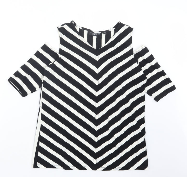 Susan Graver Womens Black Striped  Basic T-Shirt Size M