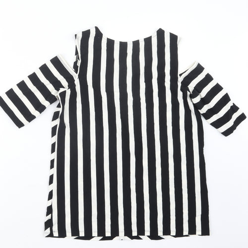 Susan Graver Womens Black Striped  Basic T-Shirt Size M