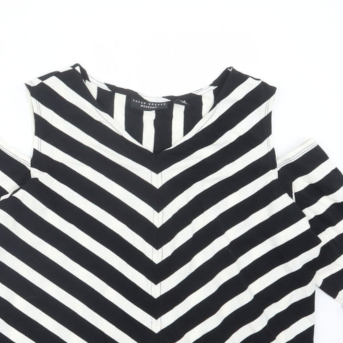 Susan Graver Womens Black Striped  Basic T-Shirt Size M