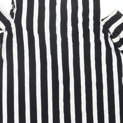 Susan Graver Womens Black Striped  Basic T-Shirt Size M