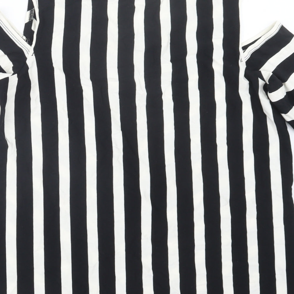 Susan Graver Womens Black Striped  Basic T-Shirt Size M