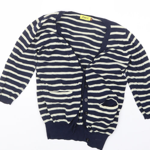 Max C Womens Blue Striped Knit Cardigan Jumper Size M