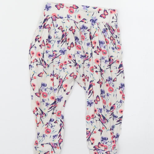 dymples Girls White Floral  Jogger Trousers Size 12 Months